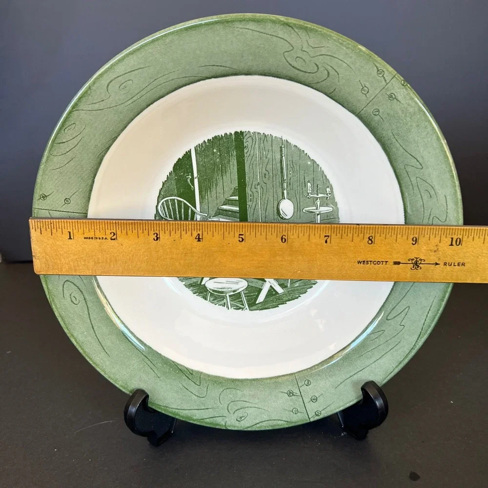 Royal China Colonial Homestead Green Transferware Soup Bowls Set of 2 Vintage